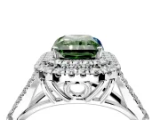 Double Halo Engagement Ring Setting for Fancy Green Radiant Cut Center with Narrow Pave Split Shank and Prong Head in White Gold