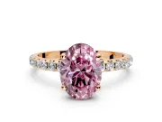 Solitaire Engagement Ring Setting for Fancy Pink Oval Center with Micro Pave Band and Prong Head in Rose Gold