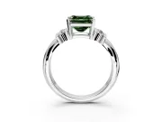 Solitaire Engagement Ring Setting for Fancy Green Asscher Cut Center with Grooved Bar Accent Band and Prong Head in Sterling Silver