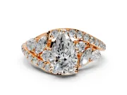 Halo Engagement Ring Setting for Pear-Shaped Center with Marquise and Pave Bypass Band and Prong Head in Rose Gold
