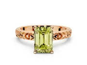 Solitaire Engagement Ring Setting for Fancy Yellow Emerald Cut Center with XO Engraved Band and Prong Head in Rose Gold