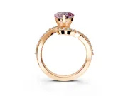 Solitaire Engagement Ring Setting for Fancy Pink Heart-Shaped Center with Pave Bypass Swirl Band and Prong Head in Rose Gold