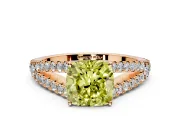 Solitaire Engagement Ring Setting for Fancy Yellow Cushion Cut Center with Pave Split Shank and Prong Head in Rose Gold