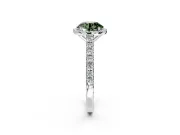 Halo Engagement Ring Setting for Fancy Green Round Cut Center with Full Pave Band and Prong Head in White Gold