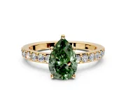 Solitaire Engagement Ring Setting for Fancy Green Pear-Shaped Center with Round Cut Pave Band and Prong Head in Yellow Gold