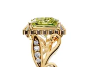 Halo Engagement Ring Setting for Fancy Yellow Princess Cut Center with Leaf Motif Split Shank and Prong Head in Yellow Gold