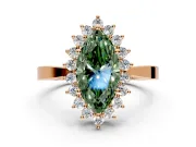 Starburst Halo Engagement Ring Setting for Fancy Green Marquise Center with Flat Cathedral Band and Prong Head in Rose Gold