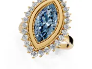 Halo Engagement Ring Setting for Fancy Blue Marquise Center with Milgrain Bezel Rim, Plain Band and Prong Head in Yellow Gold