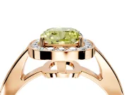 Bezel-Framed Halo Engagement Ring Setting for Fancy Yellow Cushion Cut Center with Pave Band and Prong Head in Rose Gold