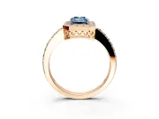 Halo Engagement Ring Setting for Fancy Blue Emerald Cut Center with Heart-Shaped Openwork, Pave Band and Prong Head in Rose Gold