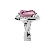 Halo Engagement Ring Setting for Fancy Pink Asscher Cut Center with Twist Band and Prong Head in Platinum