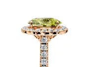 Halo Engagement Ring Setting for Fancy Yellow Oval Center with Raised Halo, Pave Band and Prong Head in Rose Gold