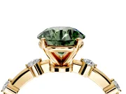 Solitaire Engagement Ring Setting for Fancy Green Round Cut Center with Bezel Station Band and Prong Head in Yellow Gold