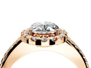 Pave Halo Engagement Ring Setting for Oval Center with Single Row Pave Band and Prong Head in Rose Gold
