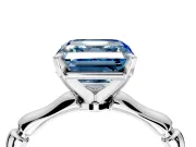 Solitaire Engagement Ring Setting for Fancy Blue Asscher Cut Center with Bamboo Band and Prong Head in White Gold
