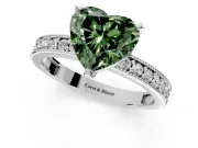 Milgrain Pave Engagement Ring Setting for Fancy Green Heart-Shaped Center with Accent Band and Prong Head in Platinum