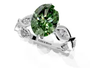 Solitaire Engagement Ring Setting for Fancy Green Oval Center with Accented Twist Band and Leaf Prong Head in Platinum