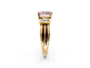 Solitaire Engagement Ring Setting for Fancy Pink Radiant Cut Center with Grooved Bar Accent Band and Prong Head in Yellow Gold