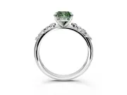 Cluster Engagement Ring Setting for Fancy Green Cushion Cut Center with Round Cut Accent Band and Prong Head in White Gold
