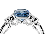 Cluster Engagement Ring Setting for Fancy Blue Princess Cut Center with Bezel Accent Clusters and Prong Head in Platinum