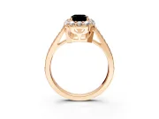 Floral Halo Engagement Ring Setting for Fancy Black Emerald Cut Center with Large Halo Accents and Prong Head in Rose Gold
