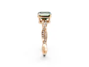 Solitaire Engagement Ring Setting for Fancy Green Asscher Cut Center with Twisted Pave Band and Prong Head in Rose Gold