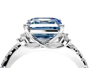 Paired Accent Engagement Ring Setting for Fancy Blue Asscher Cut Center with Pave Band and Prong Head in Sterling Silver