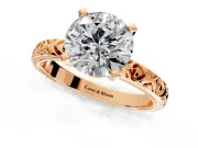 Solitaire Engagement Ring Setting for Round Cut Center with XO Engraved Band and Prong Head in Rose Gold
