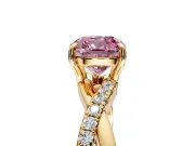 Crossover Engagement Ring Setting for Fancy Pink Cushion Cut Center with Pave and Plain Strands and Prong Head in Yellow Gold