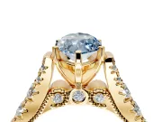 Solitaire Engagement Ring Setting for Fancy Blue Marquise Center with Pave Cathedral Shoulders and Prong Head in Yellow Gold