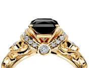 Solitaire Engagement Ring Setting for Fancy Black Radiant Cut Center with Filigree Band and Prong Head in Yellow Gold