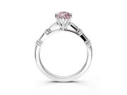 Baguette Engagement Ring Setting for Fancy Pink Pear-Shaped Center with Alternating Bar-Set Band and Prong Head in Platinum