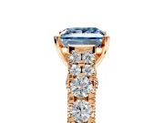 Solitaire Engagement Ring Setting for Fancy Blue Princess Cut Center with Pave Cathedral Shoulders and Prong Head in Rose Gold
