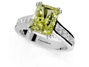 Solitaire Engagement Ring Setting for Fancy Yellow Radiant Cut Center with Channel Band and Double Claw Prong Head in Platinum