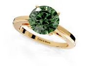 Solitaire Engagement Ring Setting for Fancy Green Round Cut Center with Flat-Sided Plain Band and Prong Head in Yellow Gold
