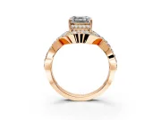 Halo Engagement Ring Setting for Asscher Cut Center with Pave Infinity Twist Band and Prong Head in Rose Gold
