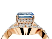 Halo Engagement Ring Setting for Fancy Blue Asscher Cut Center with Pave Infinity Twist Band and Prong Head in Rose Gold