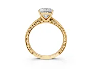 Solitaire Engagement Ring Setting for Princess Cut Center with Engraved Milgrain Band and Prong Head in Yellow Gold
