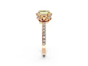 Floral Halo Engagement Ring Setting for Fancy Yellow Asscher Cut Center with Pave Band and Prong Head in Rose Gold