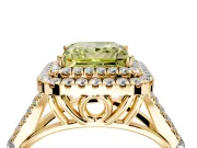 Double Halo Engagement Ring Setting for Fancy Yellow Princess Cut Center with Narrow Pave Split Shank and Prong Head in Yellow Gold