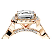 Halo Engagement Ring Setting for Asscher Cut Center with Twist Band and Prong Head in Rose Gold