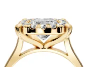 Single Halo Engagement Ring Setting for Cushion Cut Center with Corner Claws, Plain Band and Prong Head in Yellow Gold