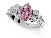 Cluster Engagement Ring Setting for Fancy Pink Pear-Shaped Center with Bezel Accent Clusters and Prong Head in Sterling Silver