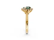 Starburst Halo Engagement Ring Setting for Fancy Green Heart-Shaped Center with Thin Round-Wire Band and Prong Head in Yellow Gold