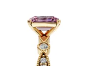 Solitaire Engagement Ring Setting for Fancy Pink Emerald Cut Center with Milgrain Bezel Accents and Prong Head in Yellow Gold