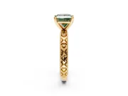 Solitaire Engagement Ring Setting for Fancy Green Princess Cut Center with XO Engraved Band and Prong Head in Yellow Gold