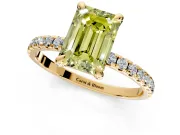 Solitaire Engagement Ring Setting for Fancy Yellow Emerald Cut Center with Fine Pave Narrow Band and Prong Head in Yellow Gold