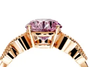 Leaf Engagement Ring Setting for Fancy Pink Round Cut Center with Milgrain Accent Band and Prong Head in Rose Gold