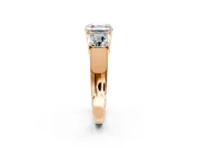 3 Stone Engagement Ring Setting for Asscher Cut Center with Raised Basket Heads and Prong Head in Rose Gold