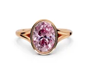 Solitaire Engagement Ring Setting for Fancy Pink Oval Center with V Split Shank and Bezel Head in Rose Gold